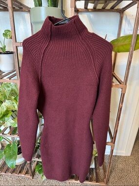 H&M Ribbed Turtleneck Sweater Dress - Burgundy